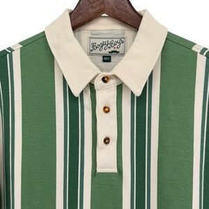 Bogey Boys Mens Green Cream Vertical Stripe Golf Polo Shirt Size Medium Cotton